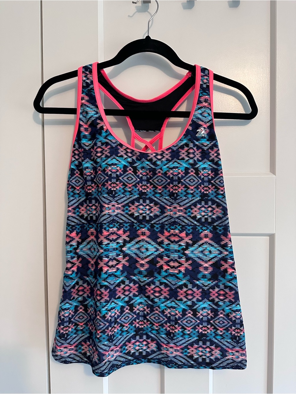 ZeroXposur Women’s Geometric Racerback Swim Tank (top ONLY) - Navy, Pink & Teal